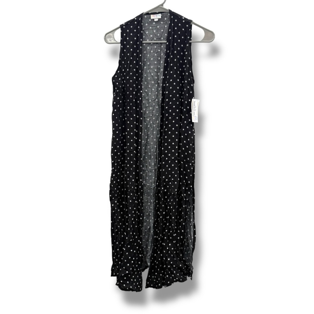 LuLaRoe NWT Joy Longline Vest Duster Women’s Size XS Black White Polka Dot